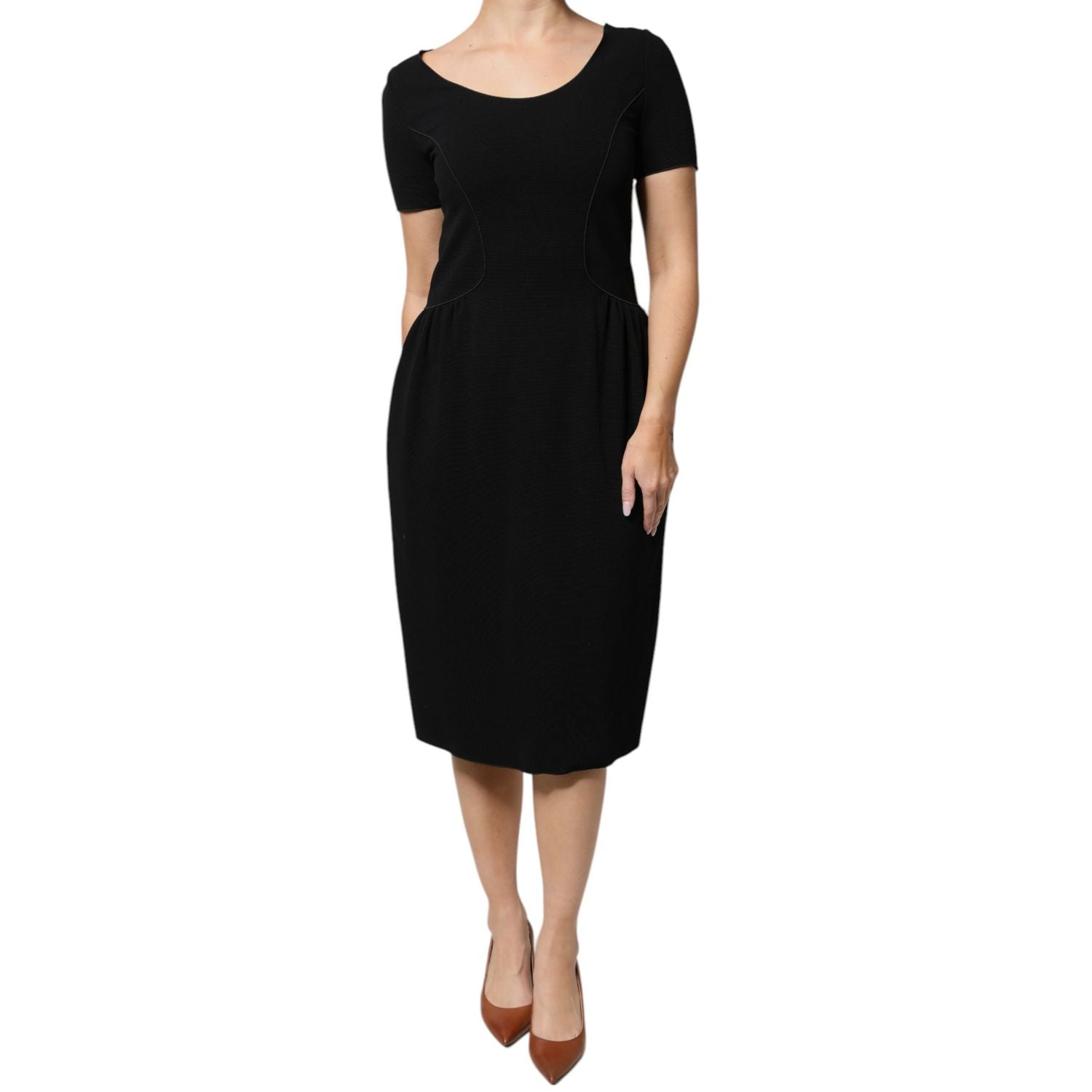 Emporio Armani Black Viscose Short Sleeves Sheath Midi Dress
