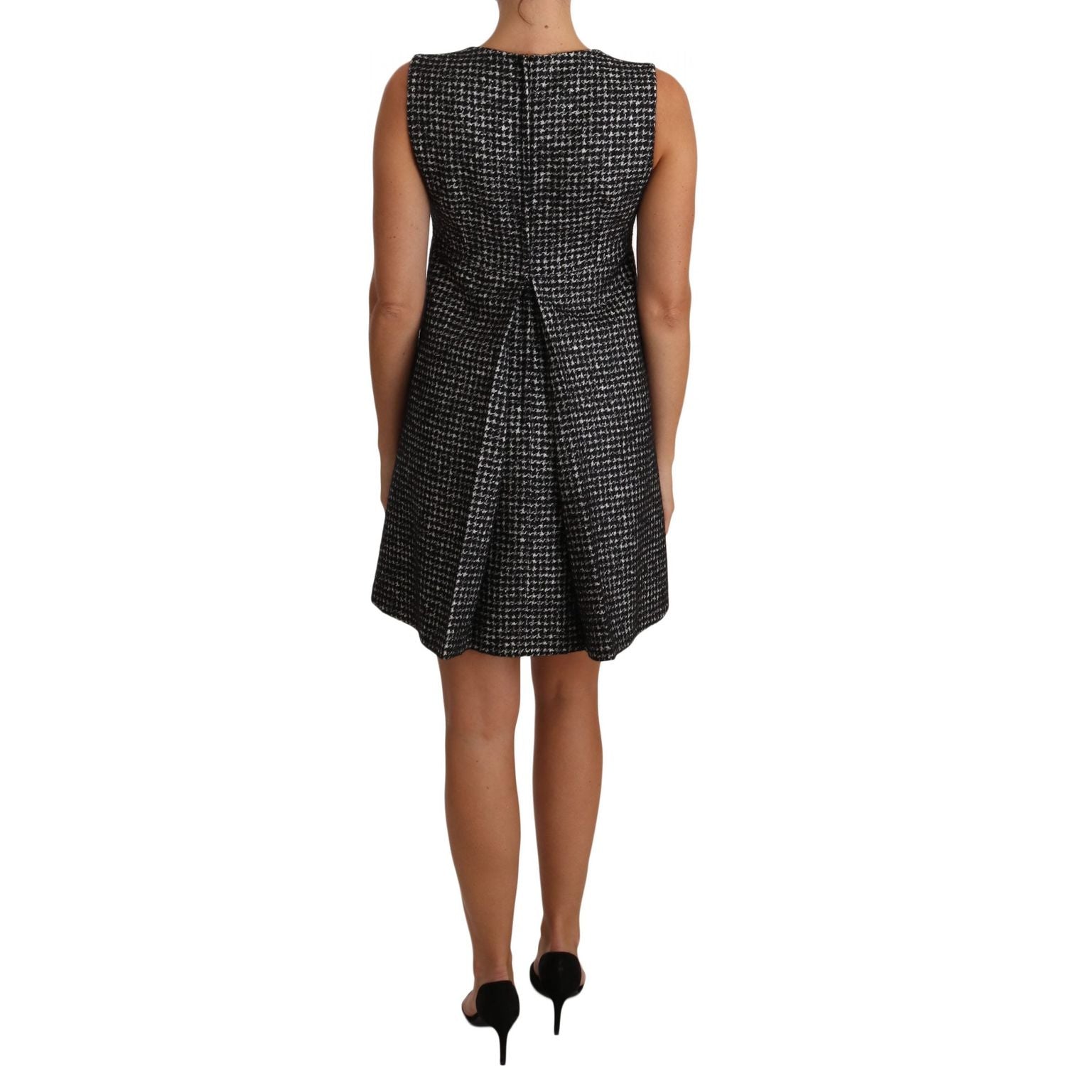 Dolce & Gabbana Gray Houndstooth Floral Appliqué Shift Mini Dress