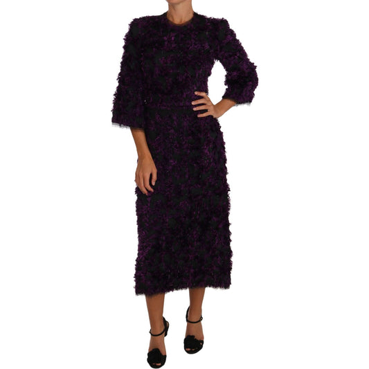 Dolce & Gabbana Purple Fringe Midi Sheath Dress