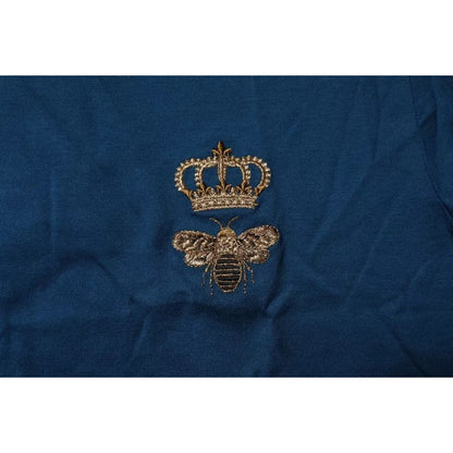Dolce & Gabbana Blue Crown Bee Cotton Men Crew Neck T-shirt