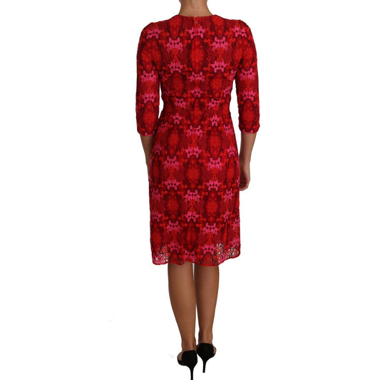Dolce & Gabbana Elegant Floral Crochet Knee-Length Dress Dolce & Gabbana Dark Red