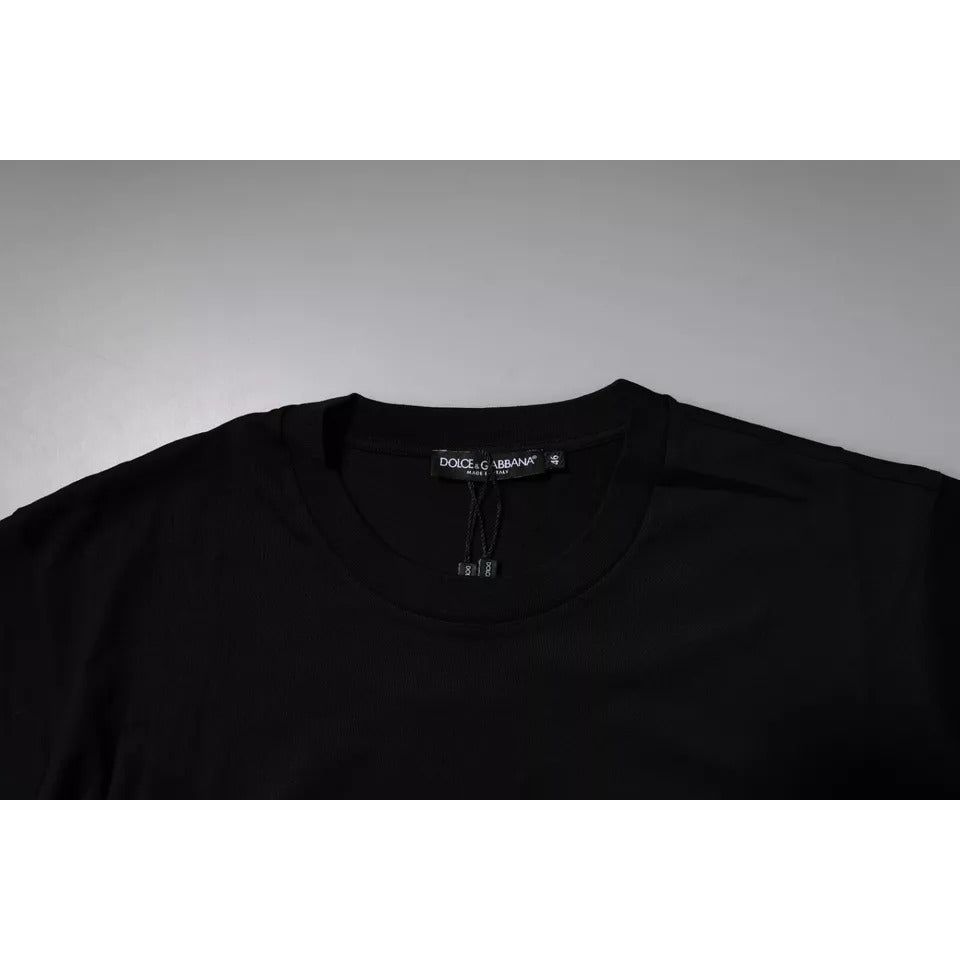 Dolce & Gabbana Black Logo Patch Cotton Crew Neck T-shirt