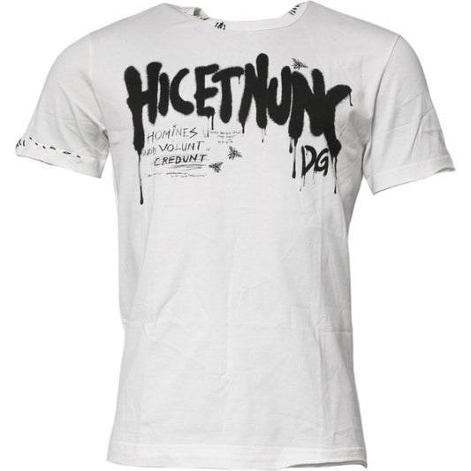 Dolce & Gabbana White Graphic Print Cotton Crew Neck T-shirt