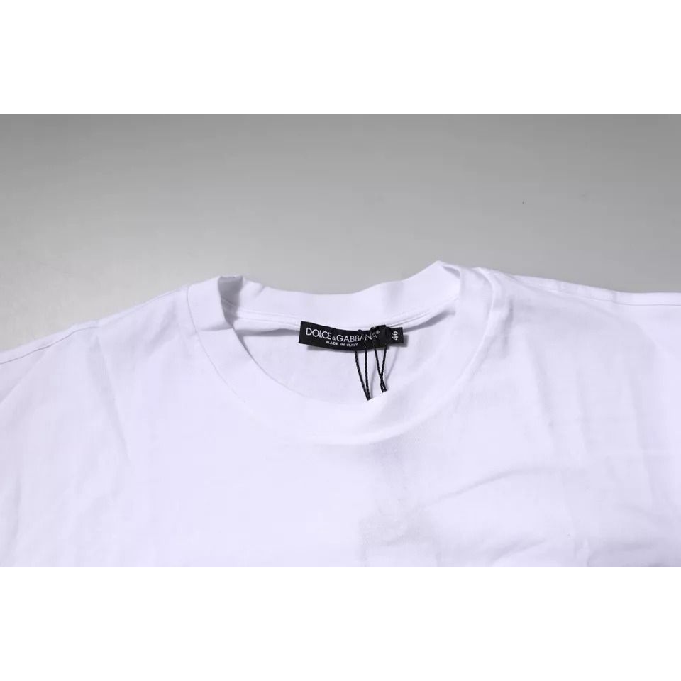 Dolce & Gabbana White Logo Patch Cotton Crew Neck T-shirt