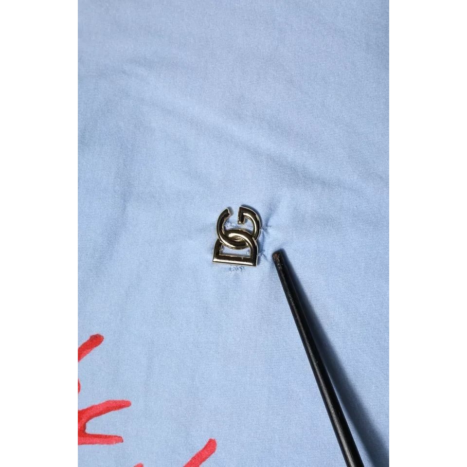 Dolce & Gabbana Light Blue Coral Cotton Men Crew Neck T-shirt