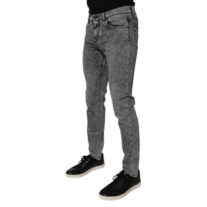 Dolce & Gabbana Dark Gray Washed Cotton Slim Fit Denim Jeans
