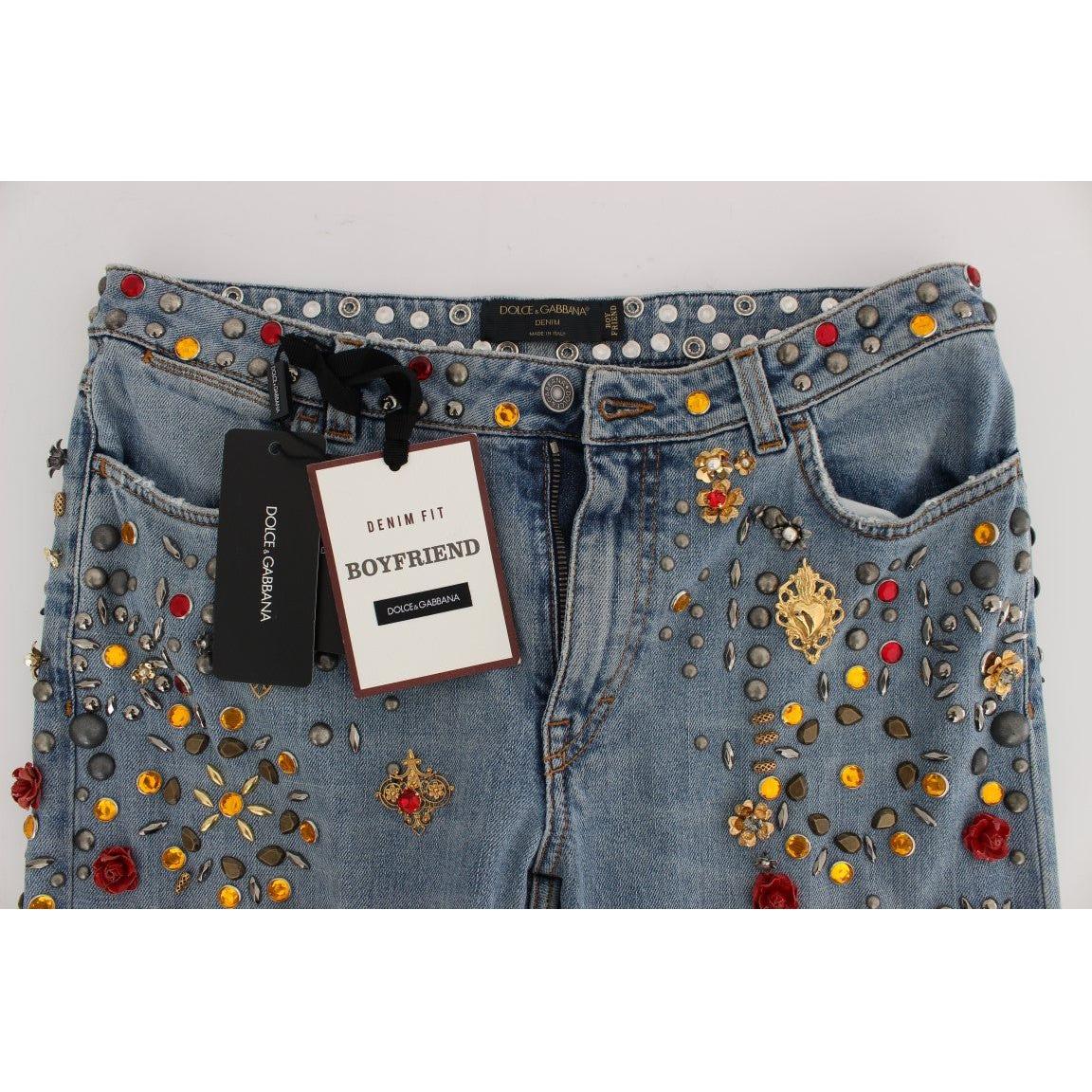 Dolce & Gabbana Crystal Roses Heart Embellished Jeans