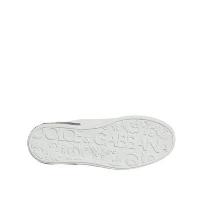Dolce & Gabbana White Black Leather Portofino Sneaker Shoes