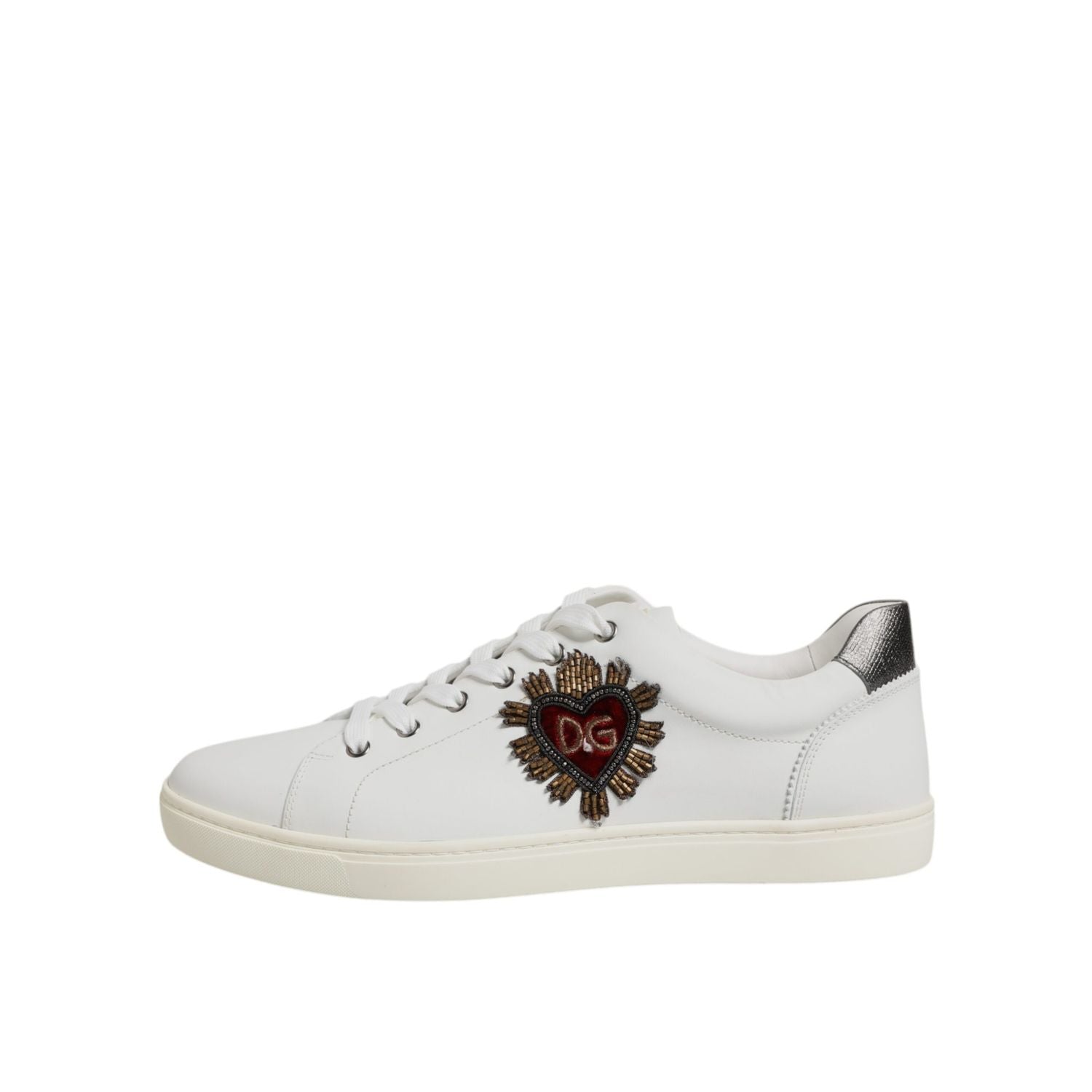 Dolce & Gabbana White Leather Heart Embellished Sneakers Shoes