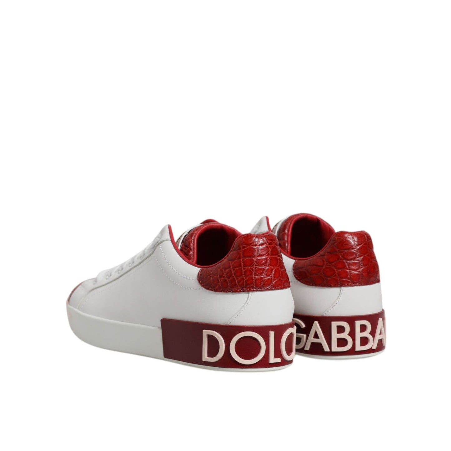 Dolce & Gabbana White Red Leather Portofino Men Sneaker Shoes
