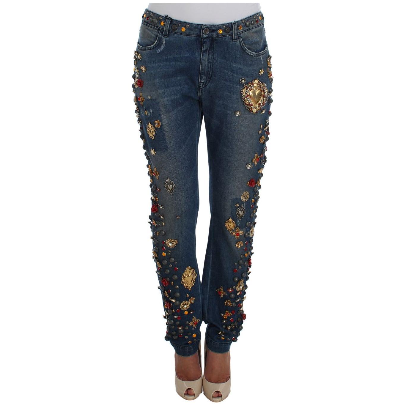 Dolce & Gabbana Crystal Roses Heart Embellished Jeans