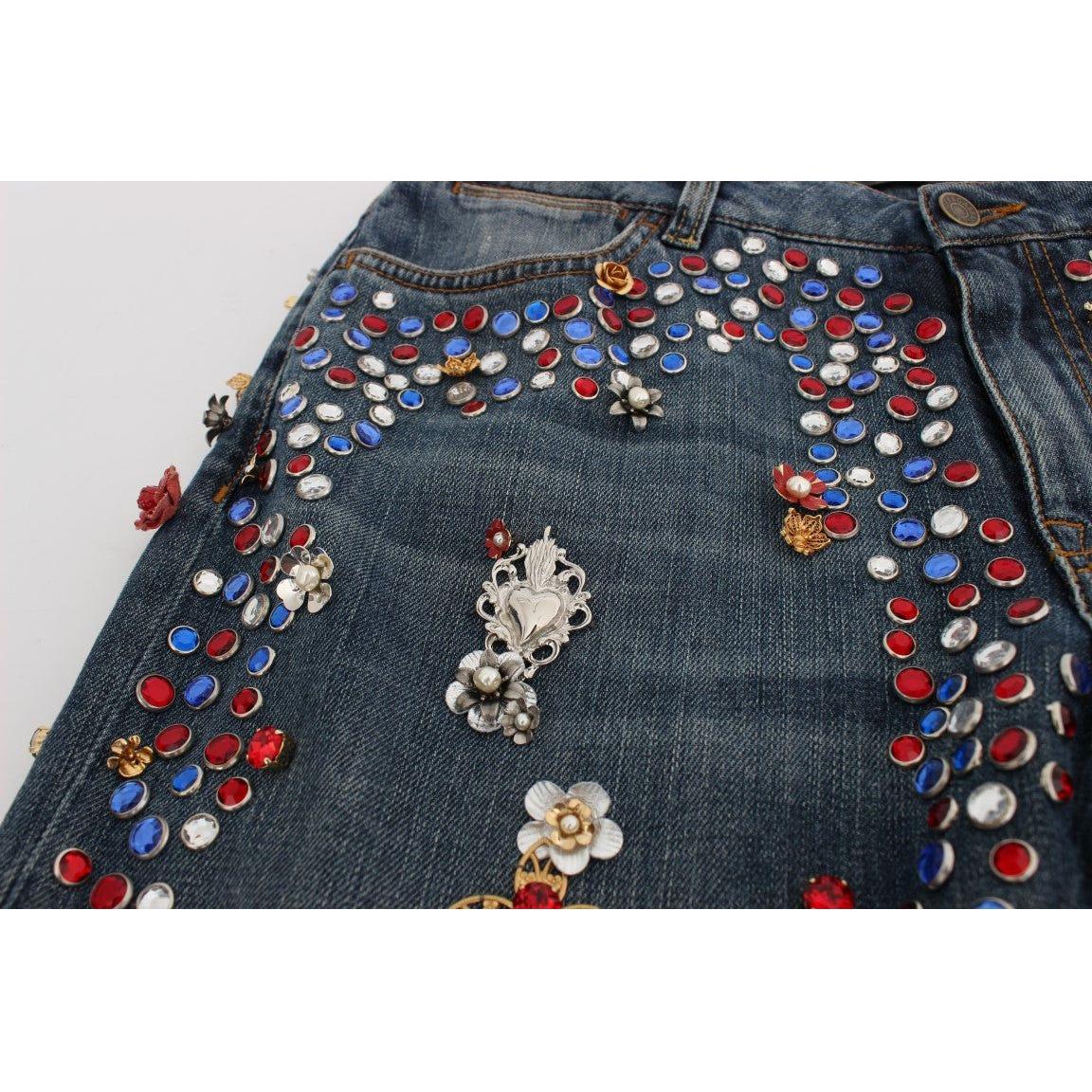 Dolce & Gabbana Crystal Roses Heart Embellished Jeans