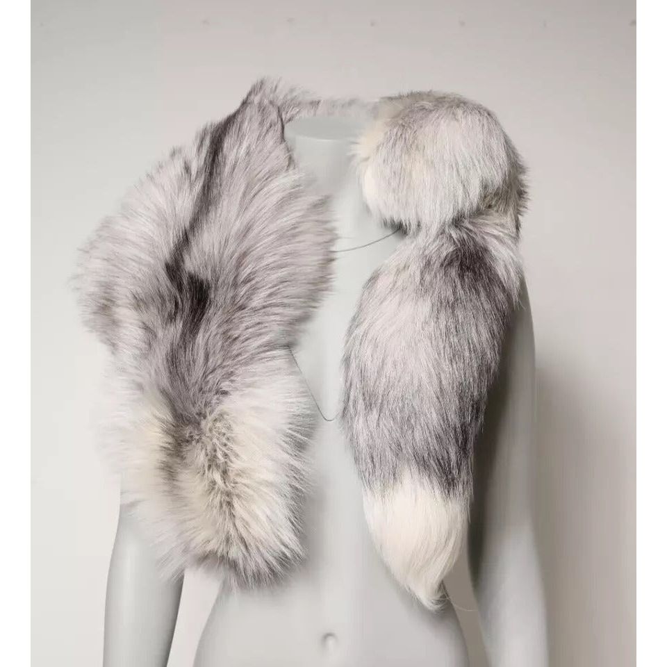 Dolce & Gabbana White Fox Fur Neck Wrap Warmer Winter Scarf