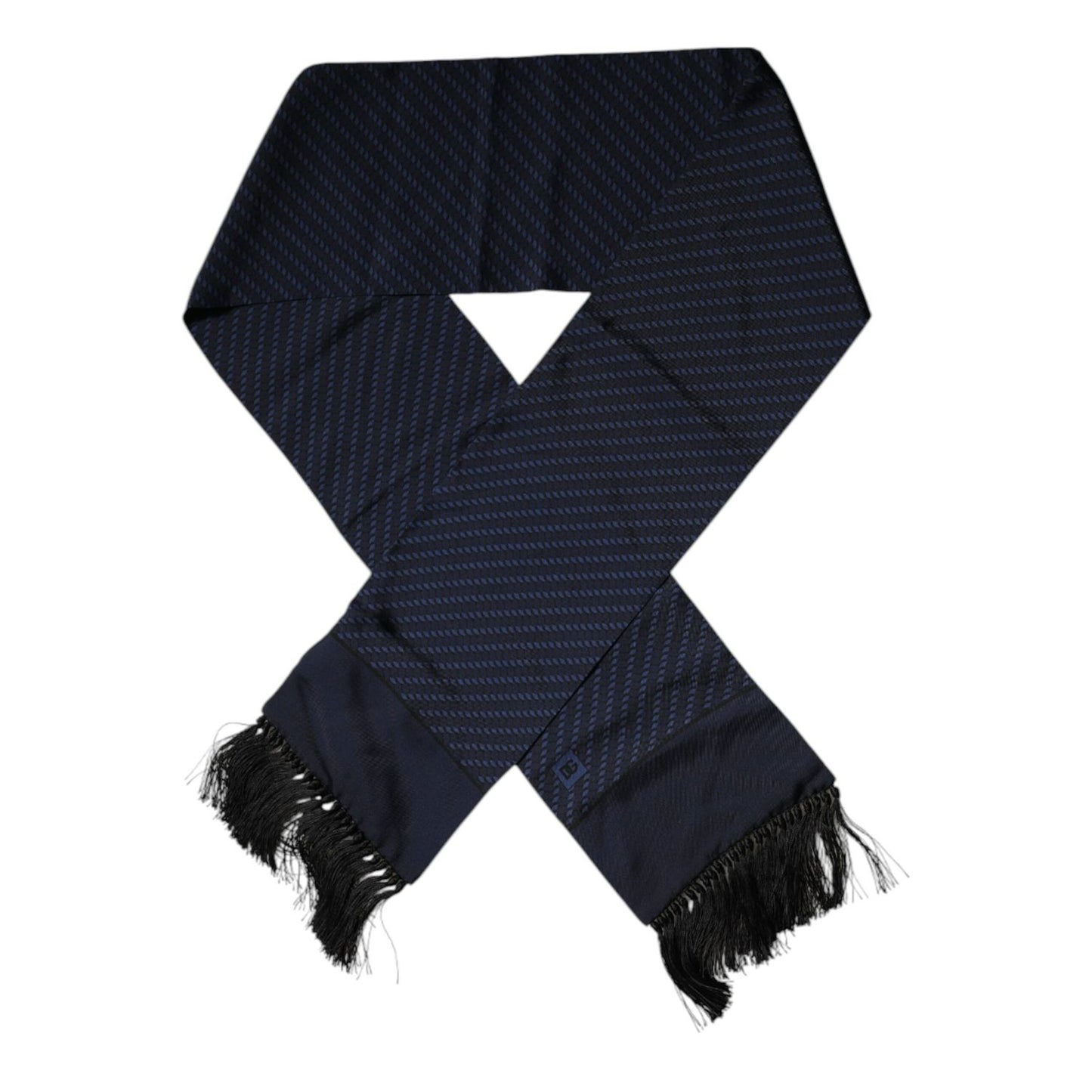 Dolce & Gabbana Dark Blue Fantasy Fringes Neck Wrap Scarf