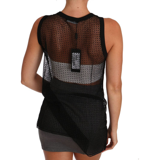 Dolce & Gabbana Elegant Sleeveless Black Mesh Top Dolce & Gabbana Rosy Brown