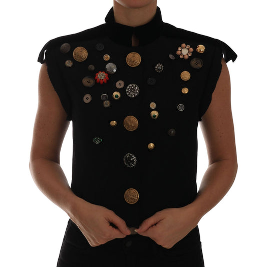 Dolce & Gabbana Embellished Black Military Style Vest Dolce & Gabbana Black
