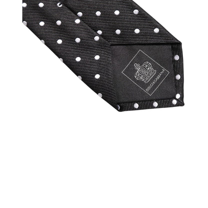 Dolce & Gabbana Black Polka Dots Silk Adjustable Necktie Tie