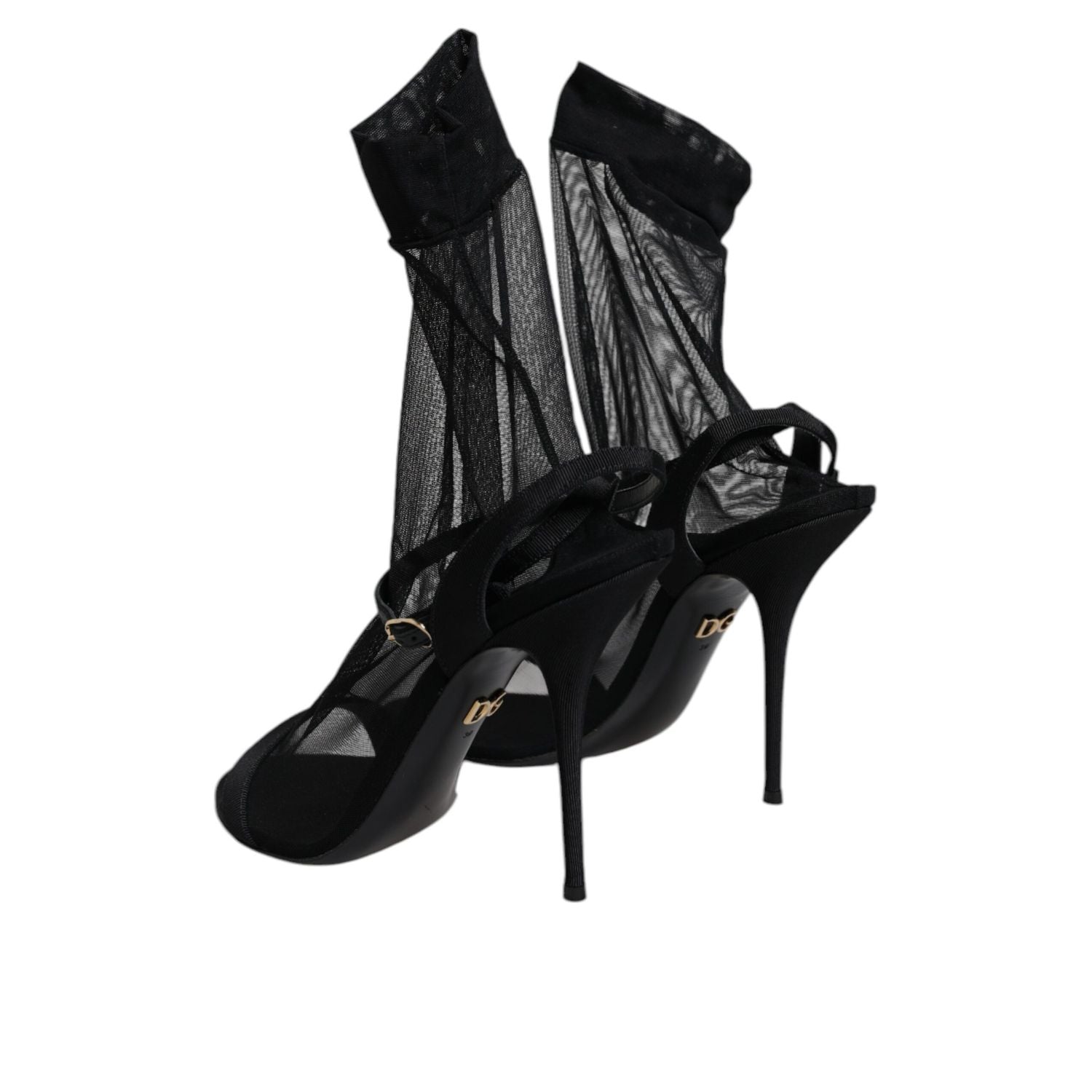 Dolce & Gabbana Black Tulle Stretch Heels Sandals Shoes