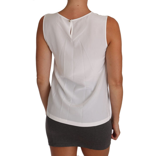 Dolce & Gabbana White Silk A-line Sleeveless Blouse T-Shirt Top TSH2670-38