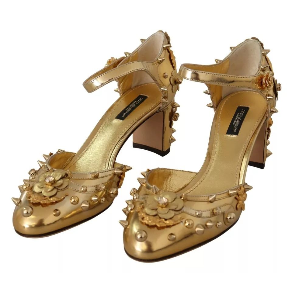 Dolce & Gabbana Gold Studs Vally Slingback Sandals Shoes