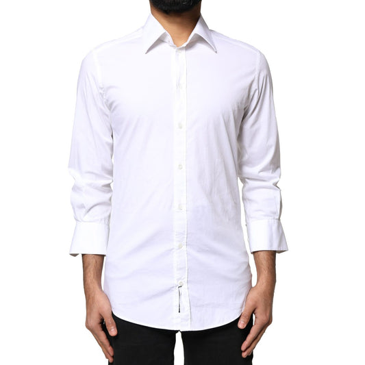 Dolce & Gabbana White GOLD Cotton Long Sleeves Men Dress Shirt