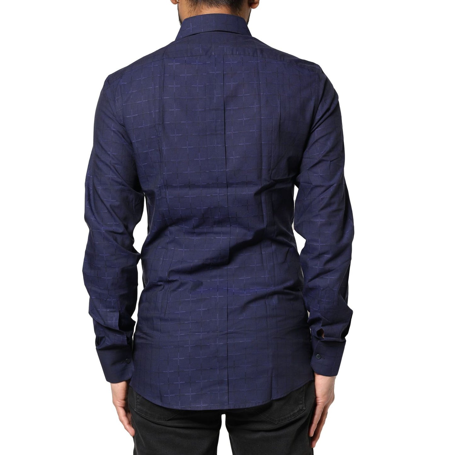 Dolce & Gabbana Blue Check Tartan GOLD Formal Dress Shirt