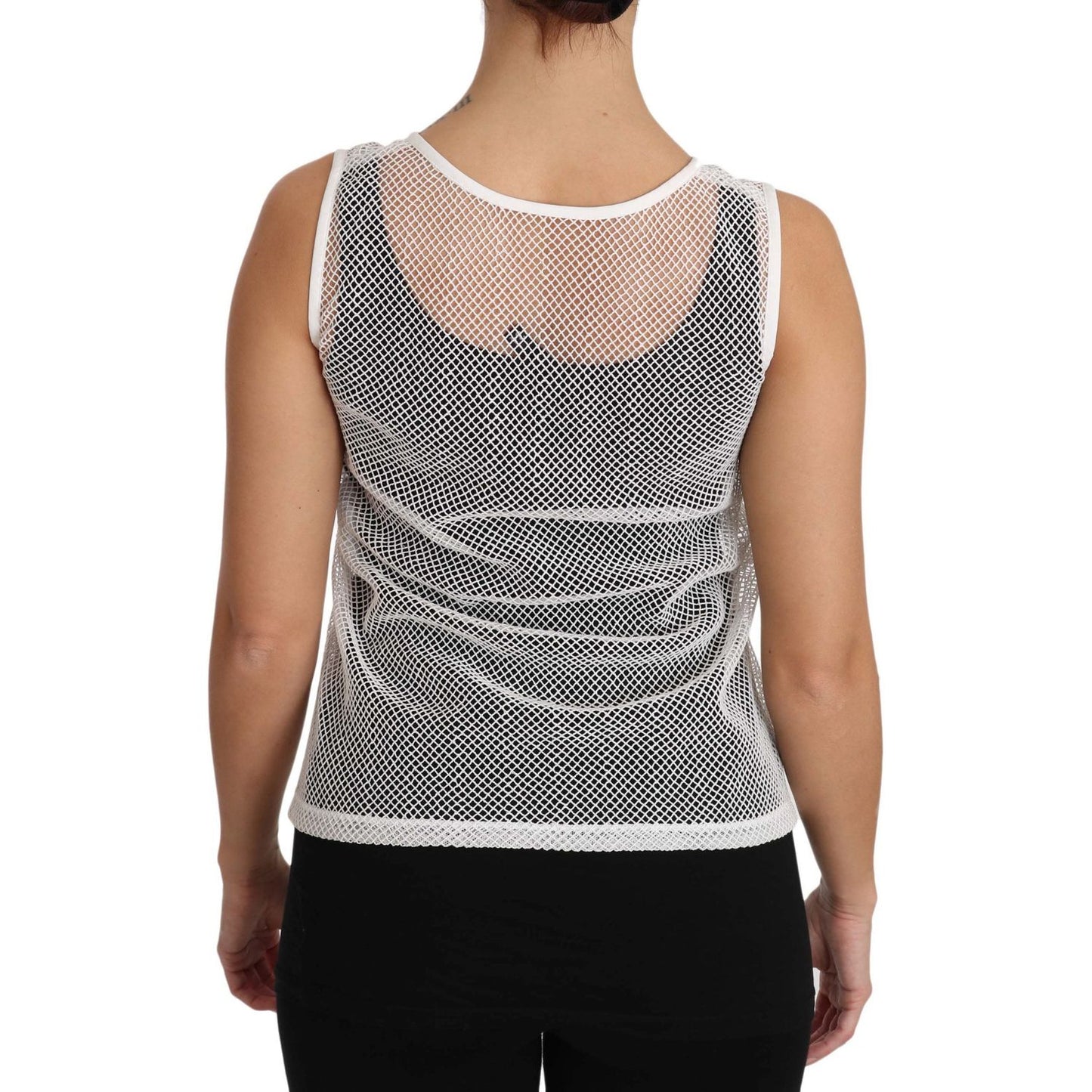 Dolce & Gabbana White Net Transparent Sleeveless Tank Top