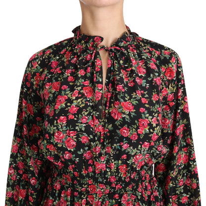 Dolce & Gabbana Black Rose Print Floral Shirt Top Blouse
