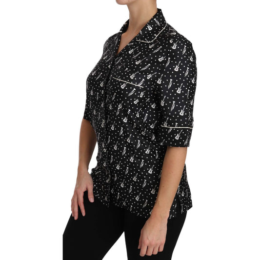 Dolce & Gabbana Silk Guitar Trumpet Print Polo Top Dolce & Gabbana Rosy Brown