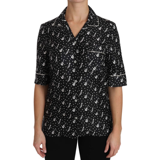 Dolce & Gabbana Silk Guitar Trumpet Print Polo Top Dolce & Gabbana Rosy Brown