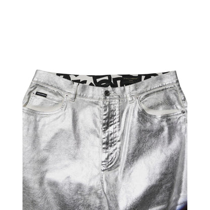 Dolce & Gabbana Metallic Silver Cotton Straight Denim Jeans