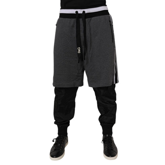 Dolce & Gabbana Black Gray Cotton Layered Men Sweatpants Pants