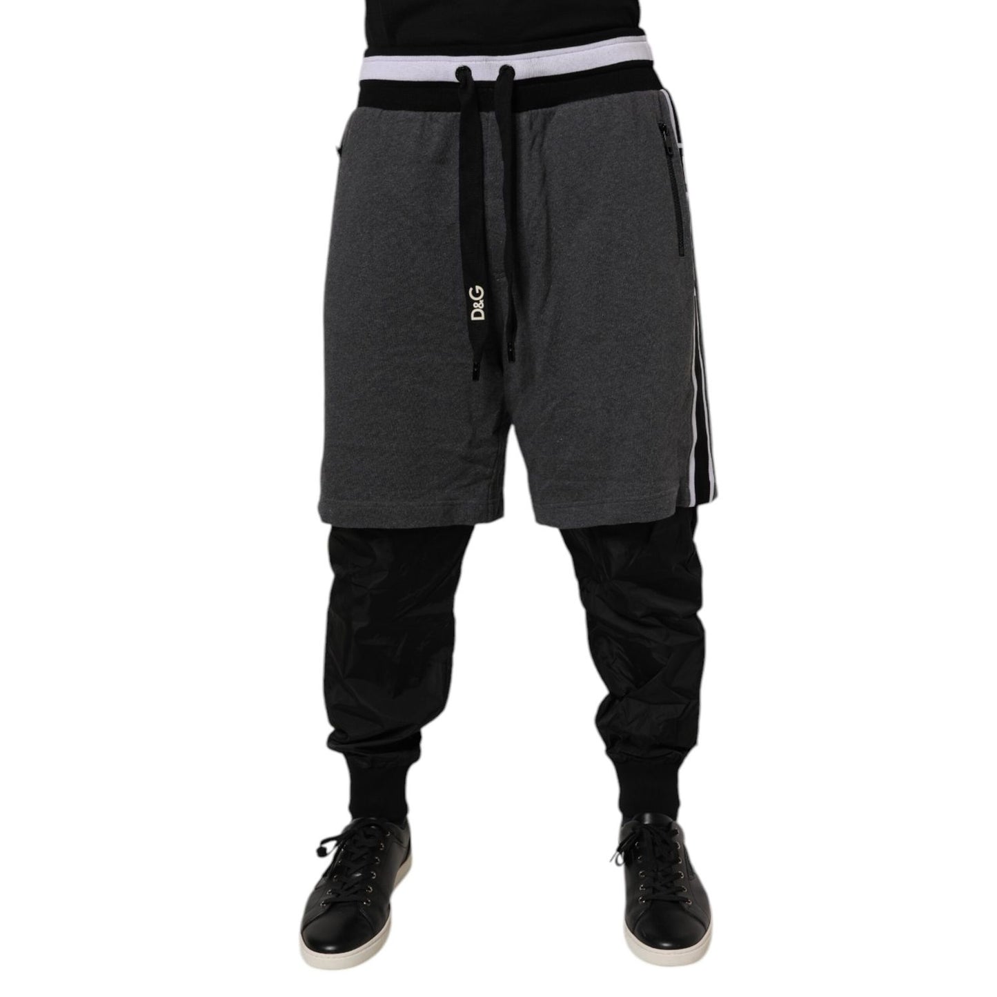 Dolce & Gabbana Black Gray Cotton Layered Men Sweatpants Pants