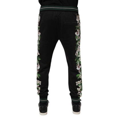 Dolce & Gabbana Black Floral King Men Jogger Sweatpants Pants