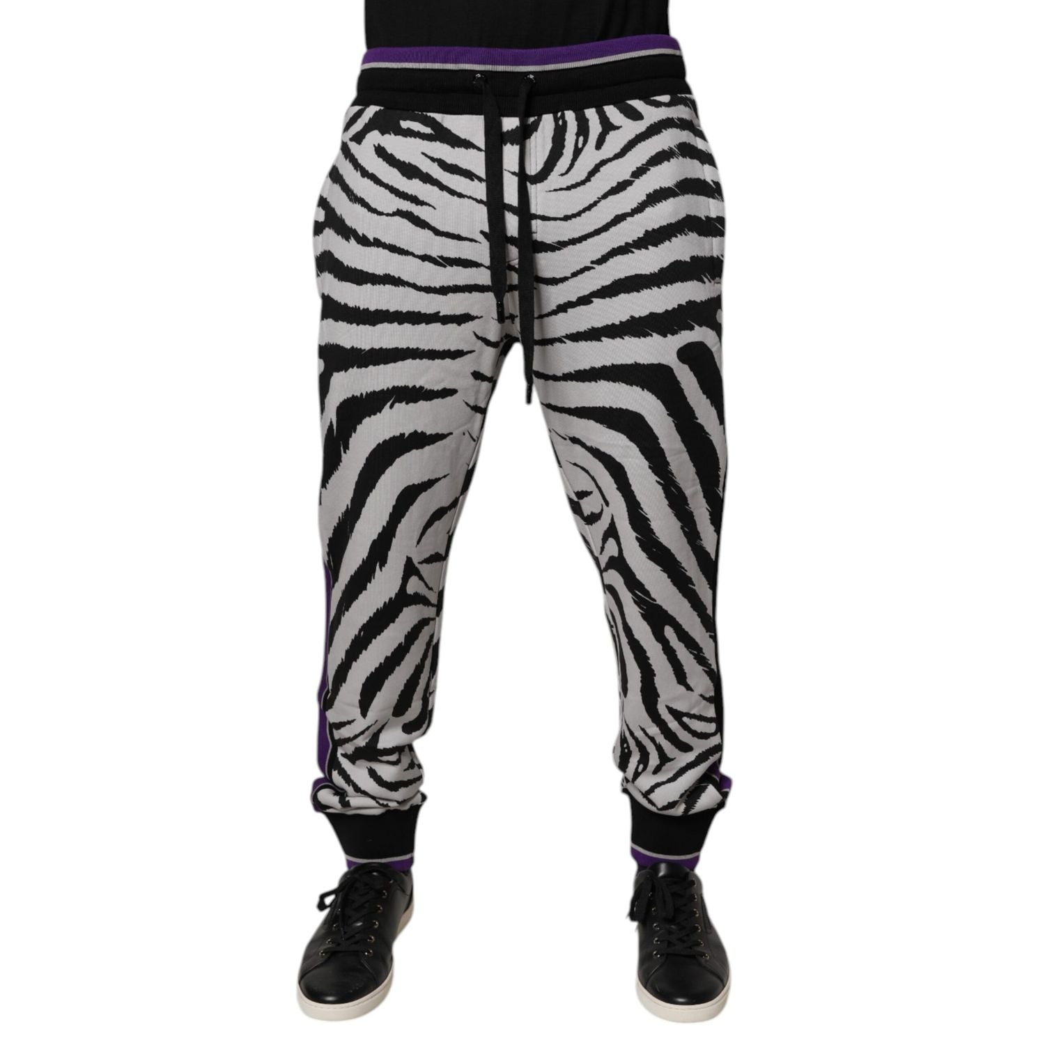 Dolce & Gabbana Black White Zebra Men Jogger Sweatpants Pants