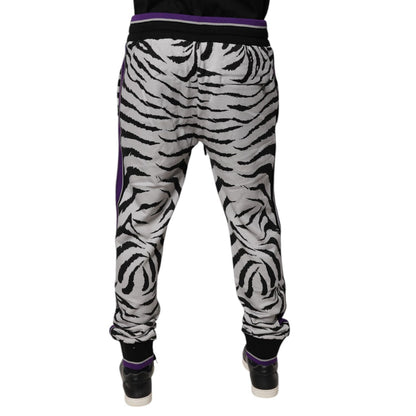 Dolce & Gabbana Black White Zebra Men Jogger Sweatpants Pants
