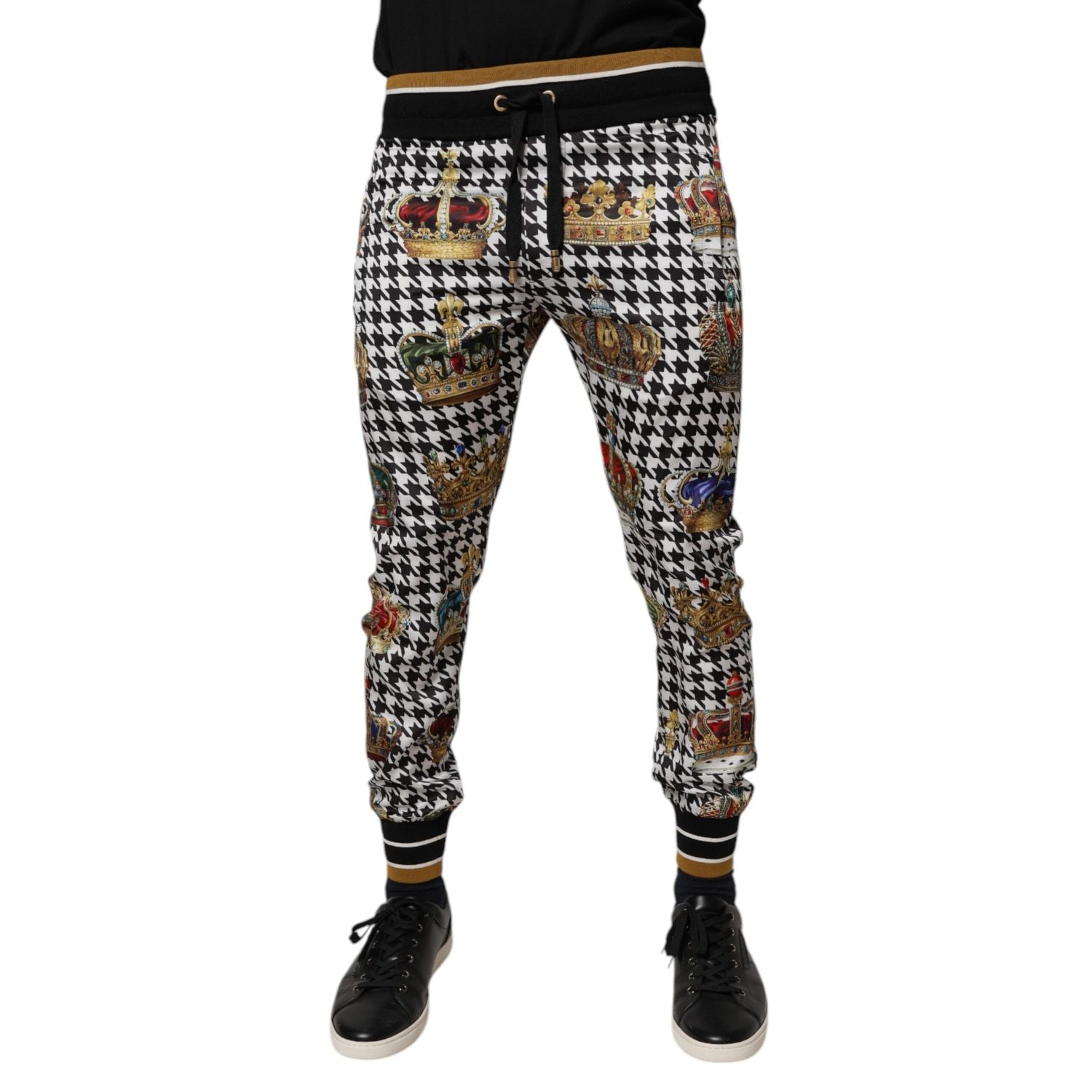 Dolce & Gabbana Multicolor Houndstooth Crown Men Sweatpants Pants