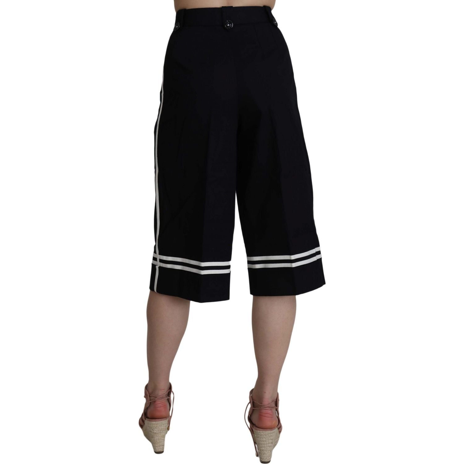 Dolce & Gabbana Black Cotton Cropped Embellished Pants