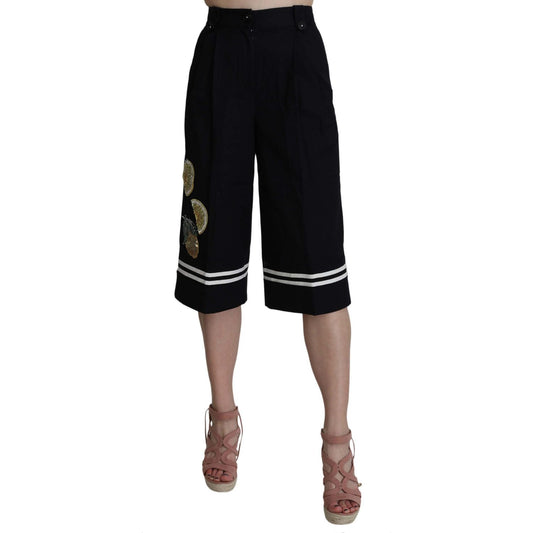Dolce & Gabbana Black Cotton Cropped Embellished Pants Jeans & Pants