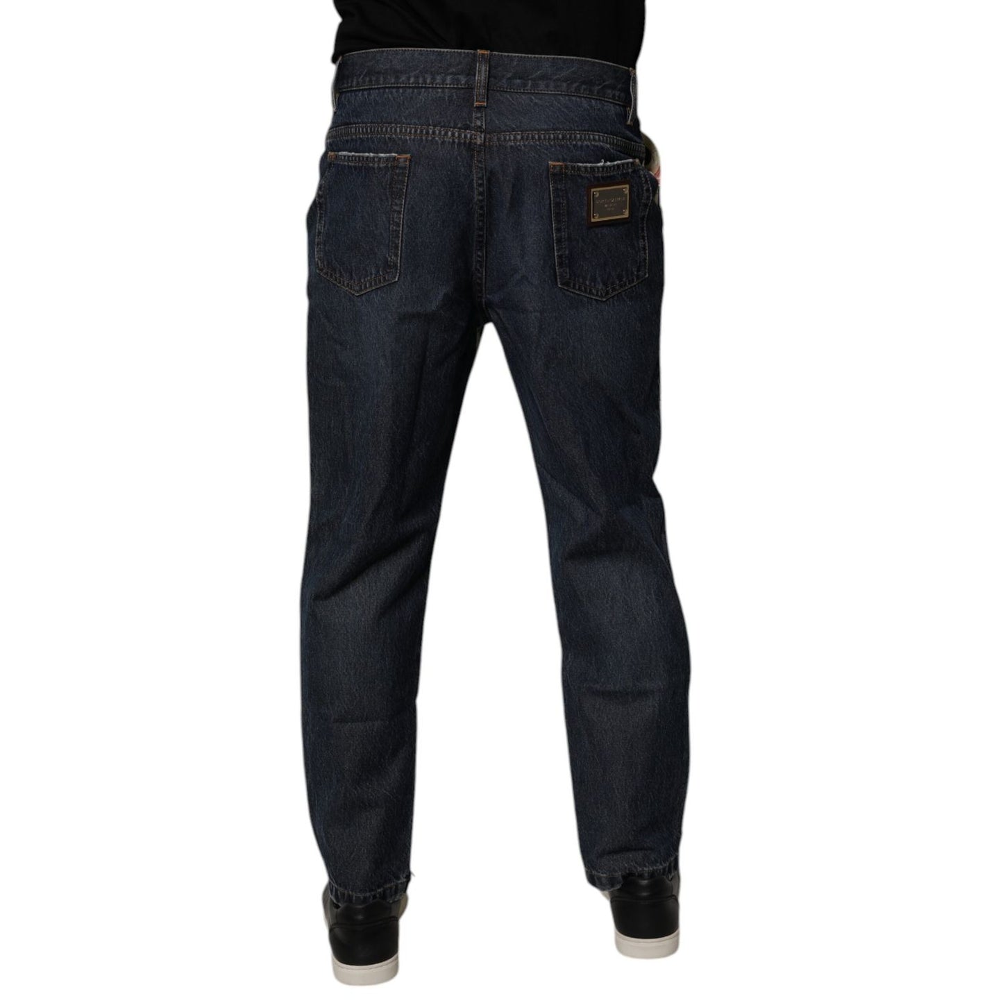 Dolce & Gabbana Beige Blue Floral Cotton Men Denim Jeans
