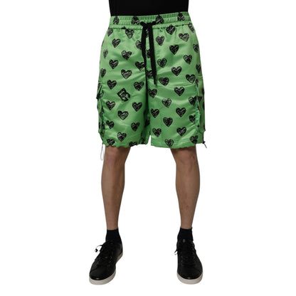 Dolce & Gabbana Green Heart Print Cargo Men Bermuda Shorts