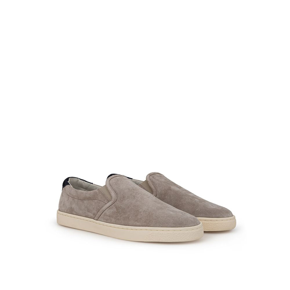Brunello Cucinelli Beige Leather Slip-On Loafers