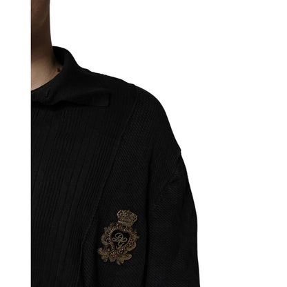 Dolce & Gabbana Black Heraldic Silk Buttoned Pullover Sweater