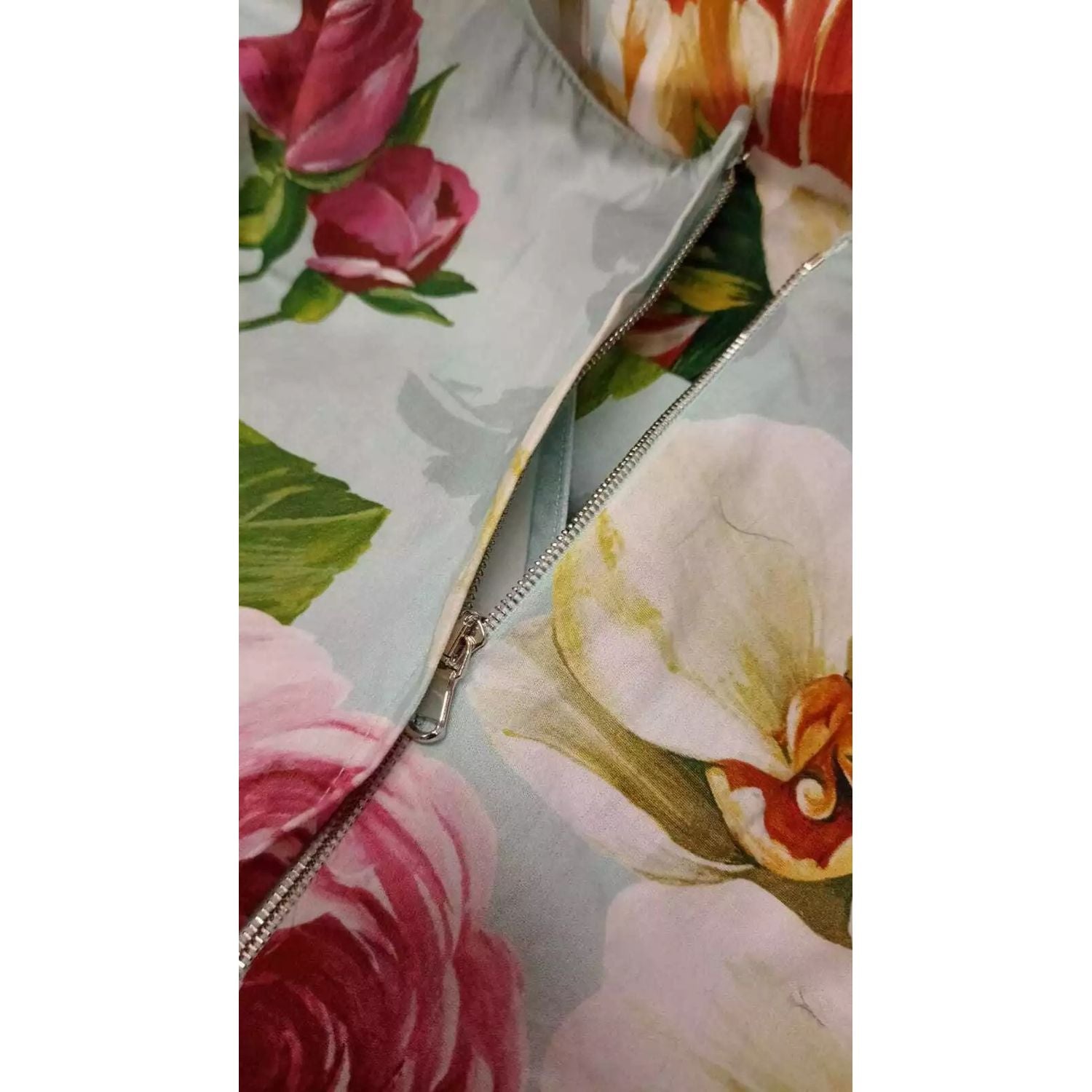 Dolce & Gabbana Green Floral Short Sleeves Cotton V-neck Dress