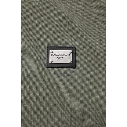 Dolce & Gabbana Army Green Logo Plaque Cotton Polo Shirt T-shirt