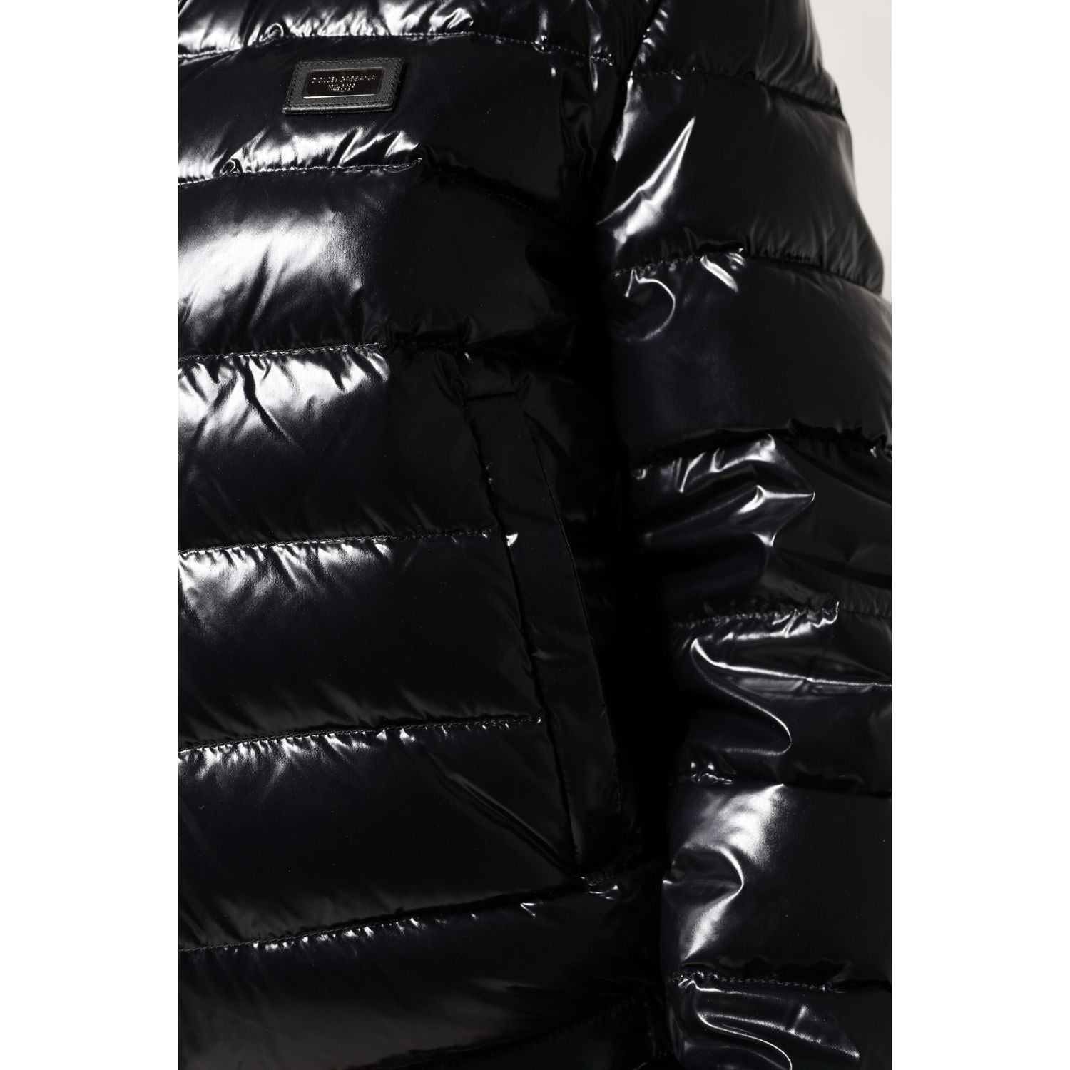 Dolce & Gabbana Black Logo Plaque Full Zip Puffer Jacket