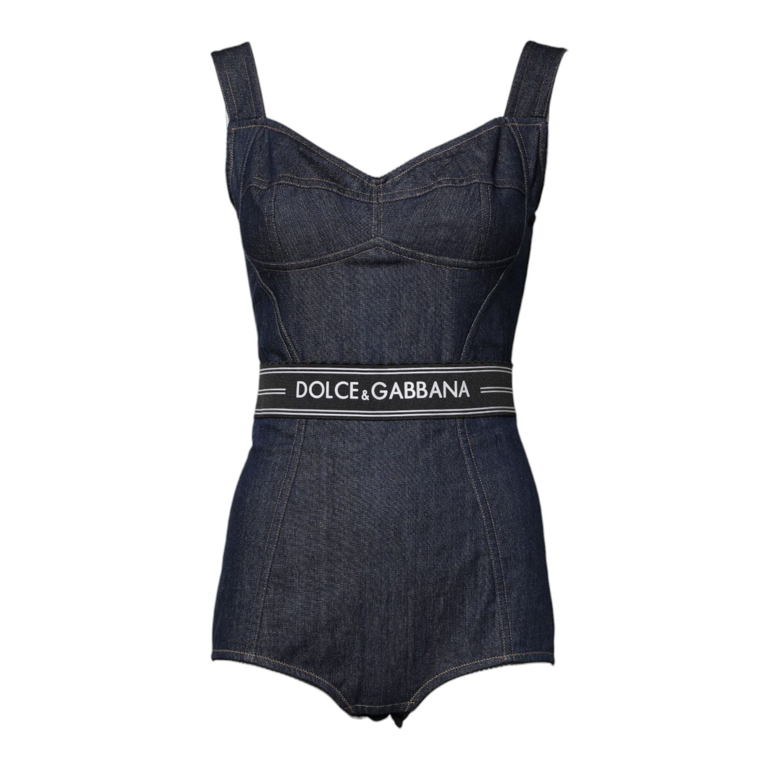 Dolce & Gabbana Blue Cotton Stretch Sleeveless Bodycon Denim Bodysuit