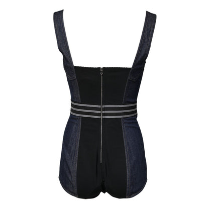 Dolce & Gabbana Blue Cotton Stretch Sleeveless Bodycon Denim Bodysuit