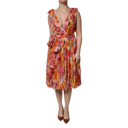 Dolce & Gabbana Multicolor Floral Silk V-neck Chiffon Dress