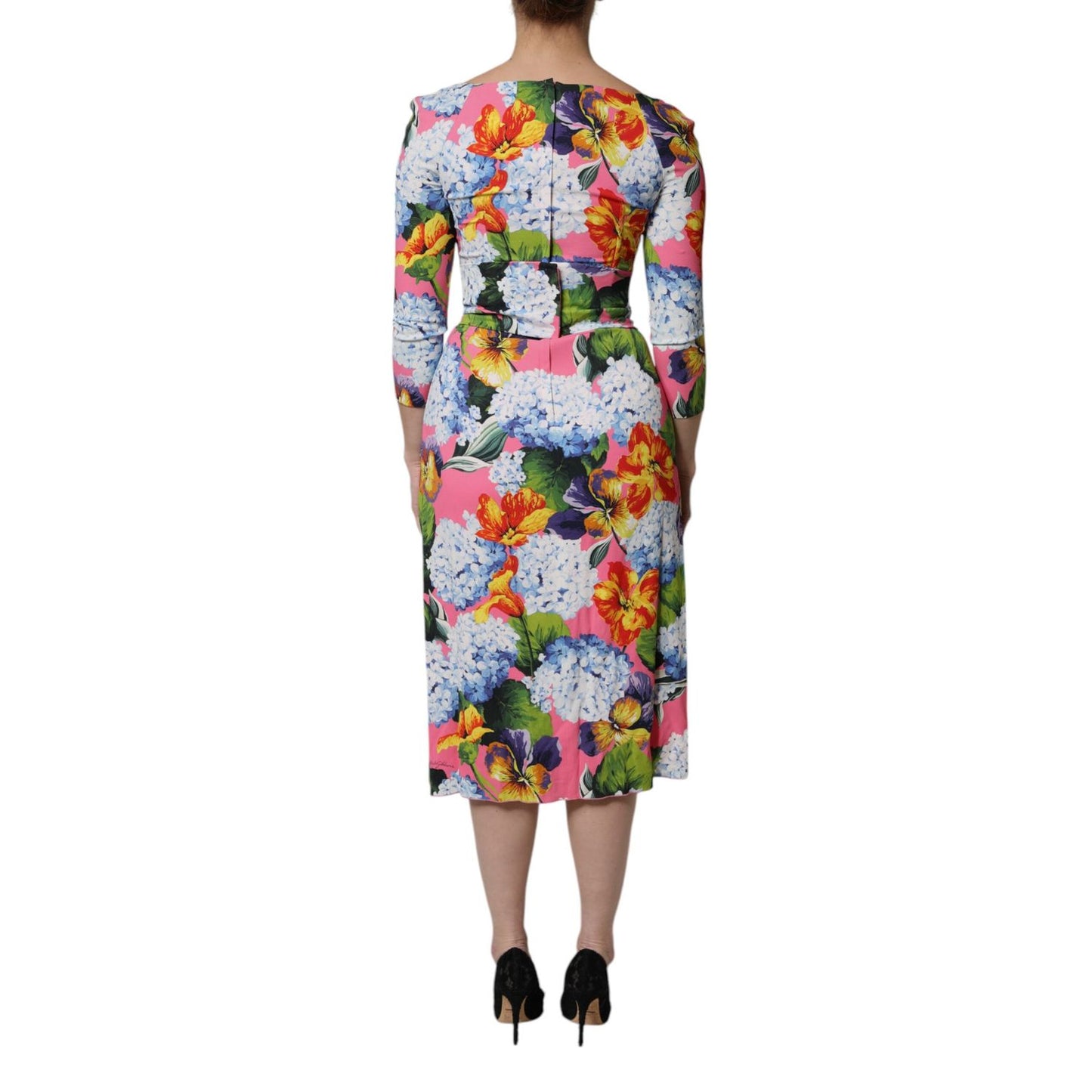 Dolce & Gabbana Multicolor Floral Side Slit Midi Dress